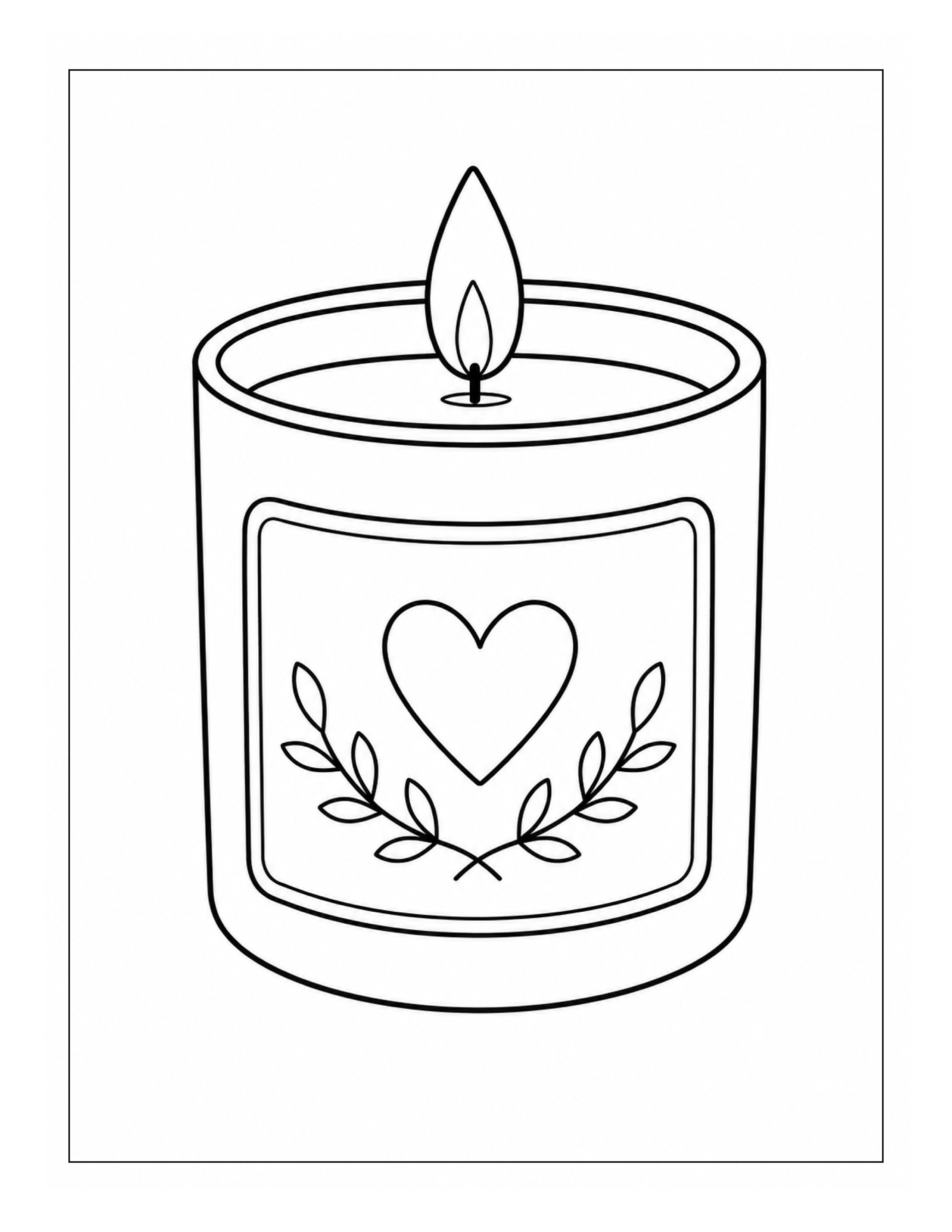 Cozy heart candle coloring page
