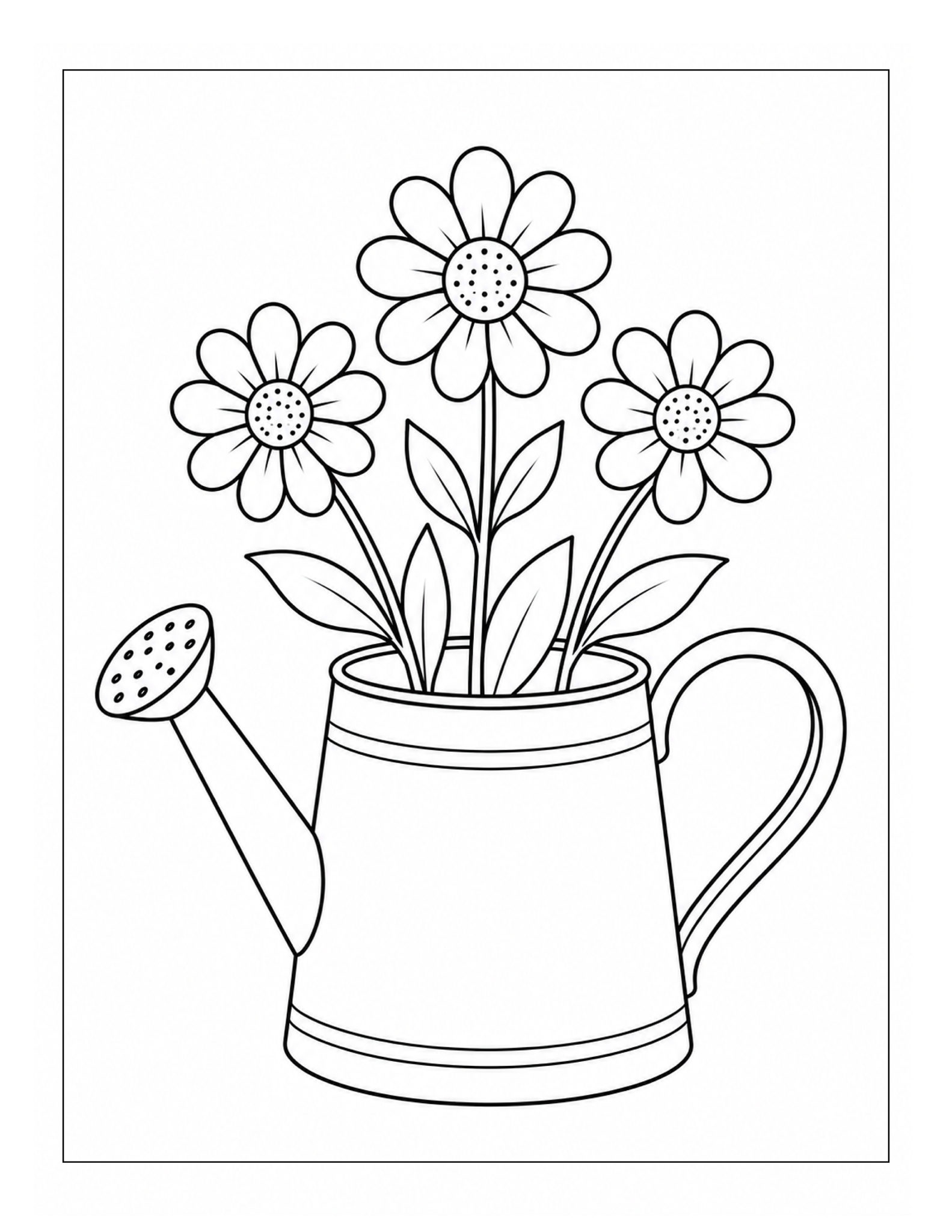 Flowers in a watering can coloring page