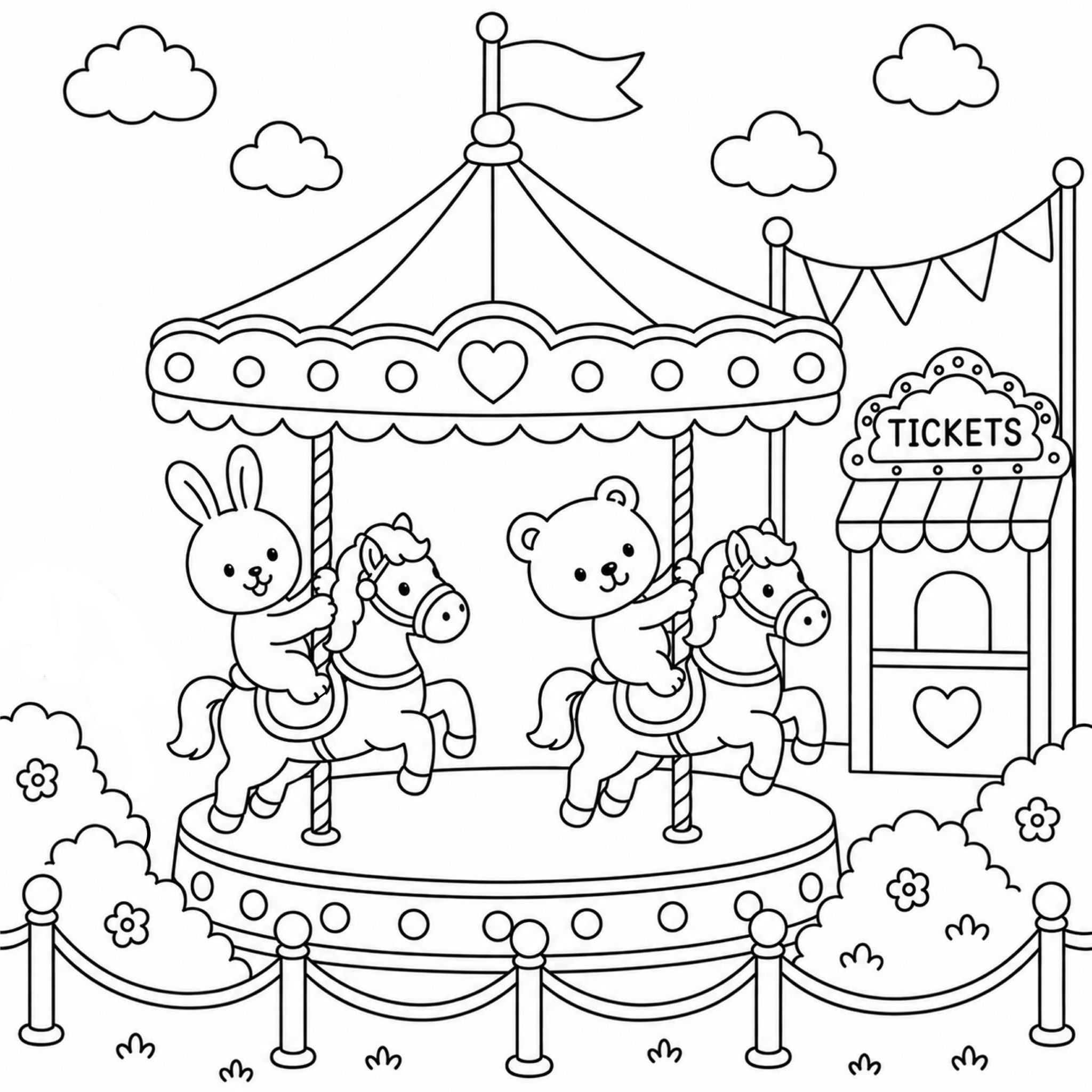 Whimsical carousel coloring page