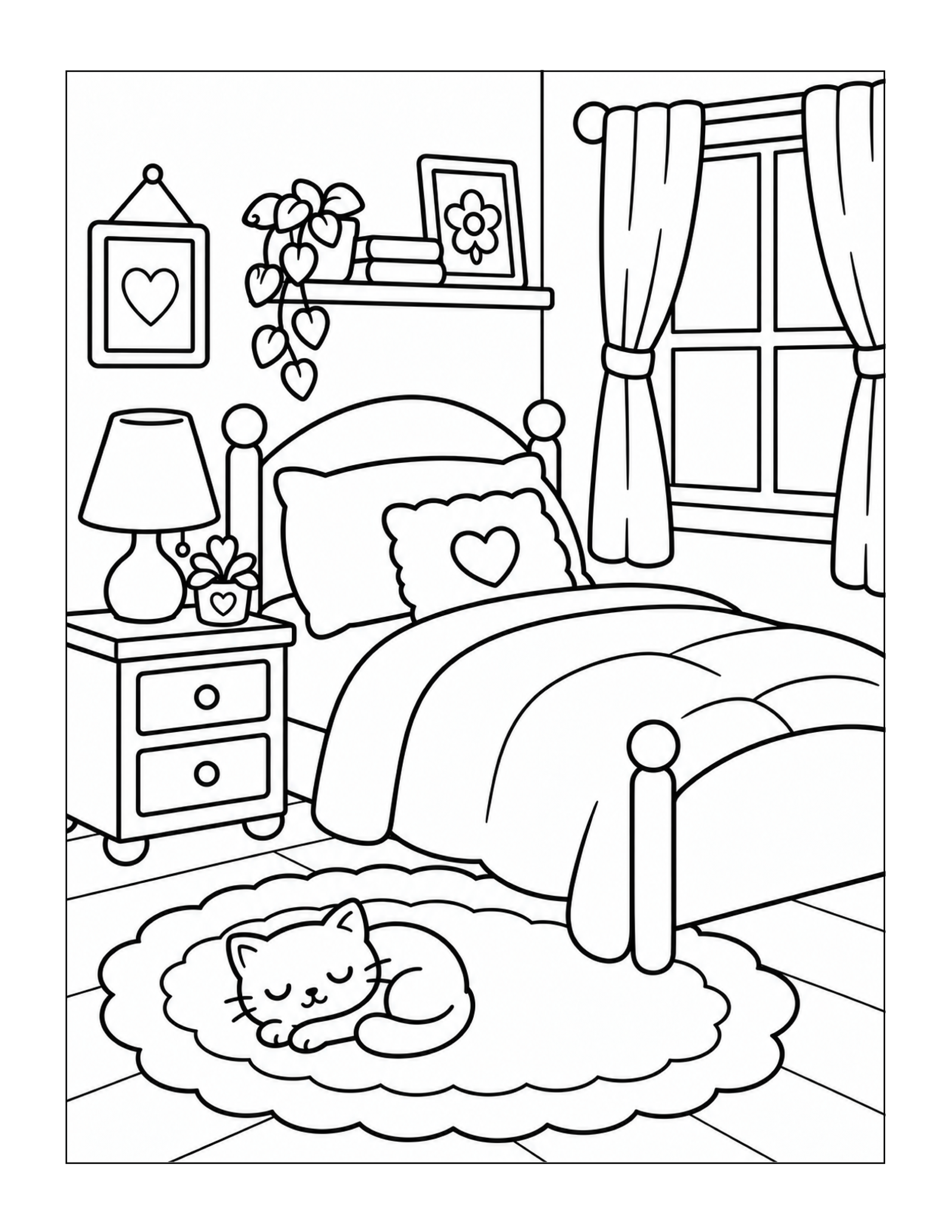 Cozy bedroom coloring page