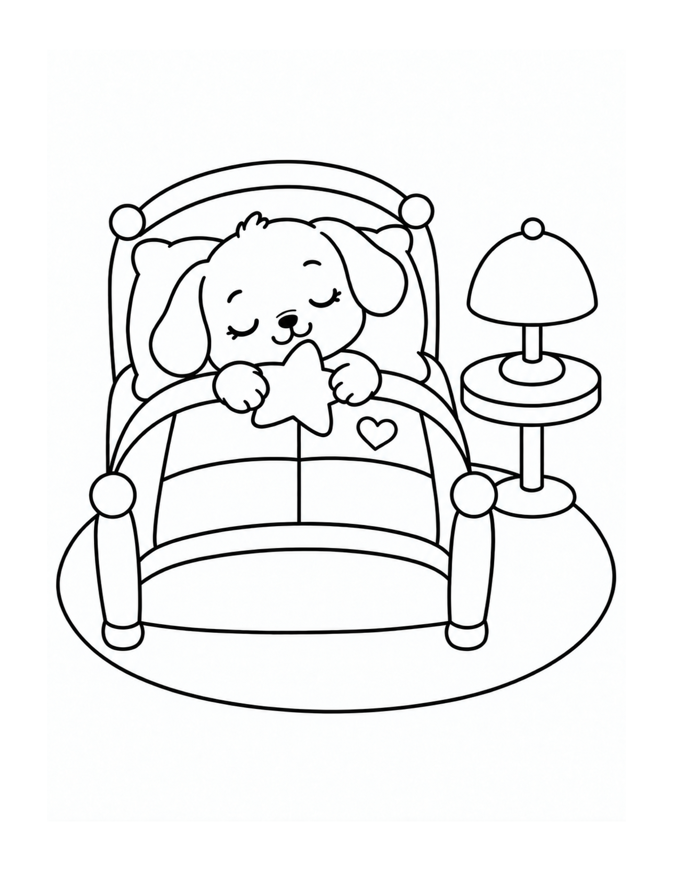 Cute puppy sleeping under a cozy blanket coloring page