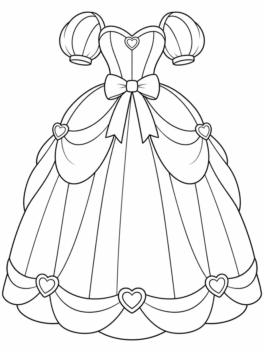 Princess ball gown with puff sleeves, a sweetheart neckline, waist bow, and heart-shaped jewels