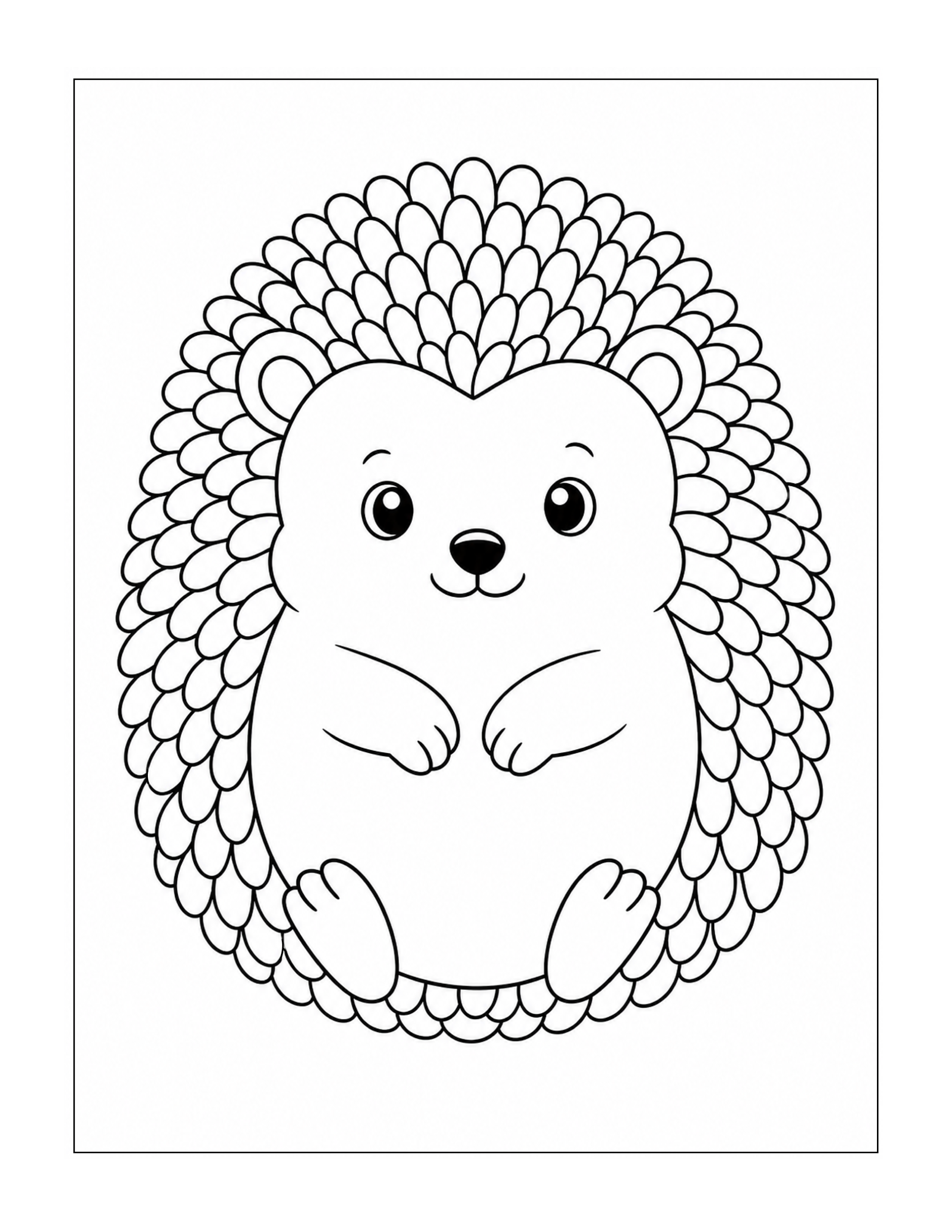 Cozy tucked-in hedgehog with patterned quills coloring page