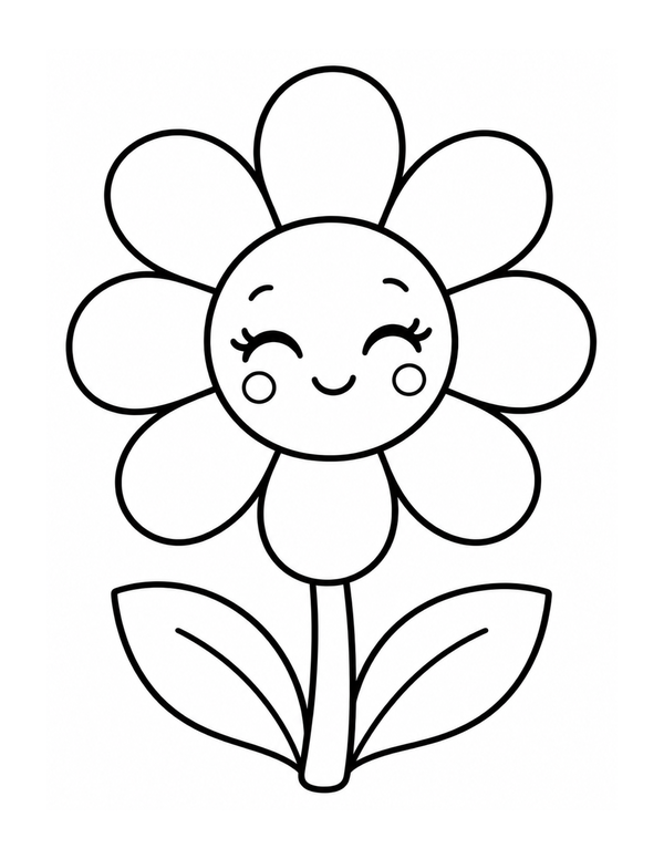 Happy smiling flower with large petals bold and easy coloring page