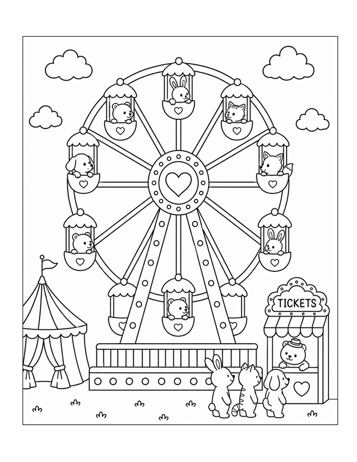 Carnival ferris wheel coloring page