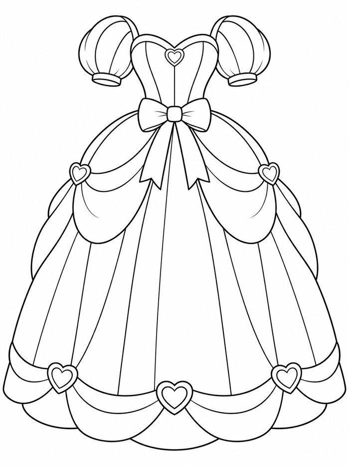 Princess ball gown with puff sleeves, a sweetheart neckline, waist bow, and heart-shaped jewels