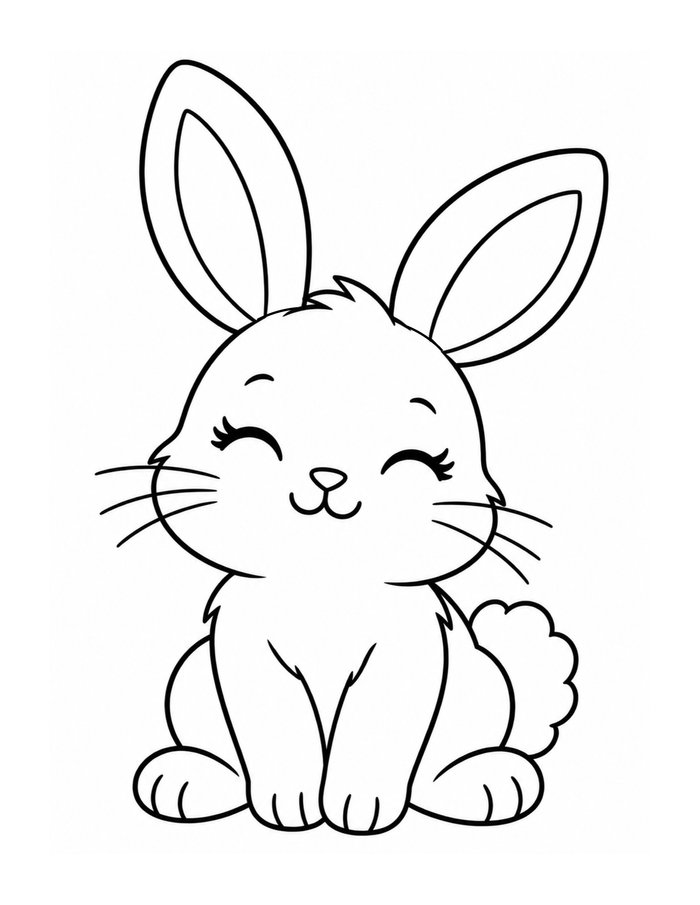 A bashful seated bunny with long ears, rosy cheek shapes, and a tiny heart.