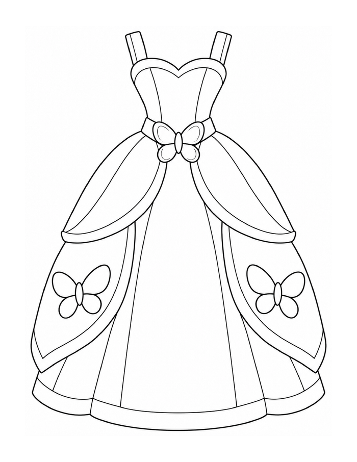 A princess gown with slim straps, layered drapes, and butterfly accents.