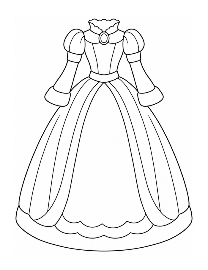 A princess gown with a high collar, rounded sleeves, and a clean flowing skirt.