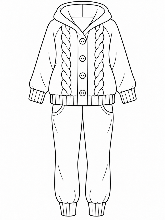 A hooded cable-knit cardigan is paired with cuffed joggers.