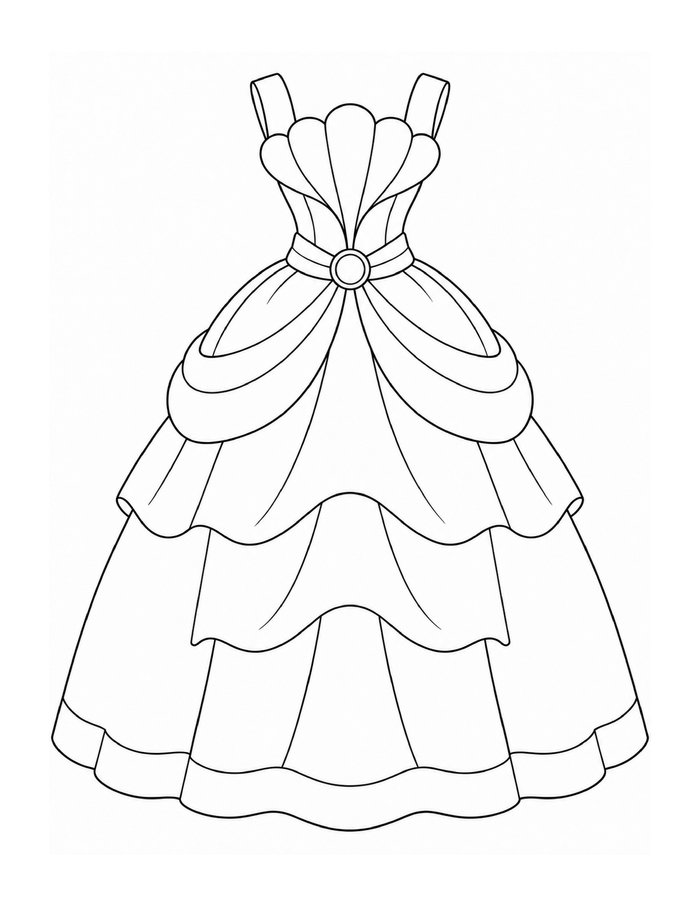 A princess dress with a seashell-shaped neckline and a simple layered skirt.