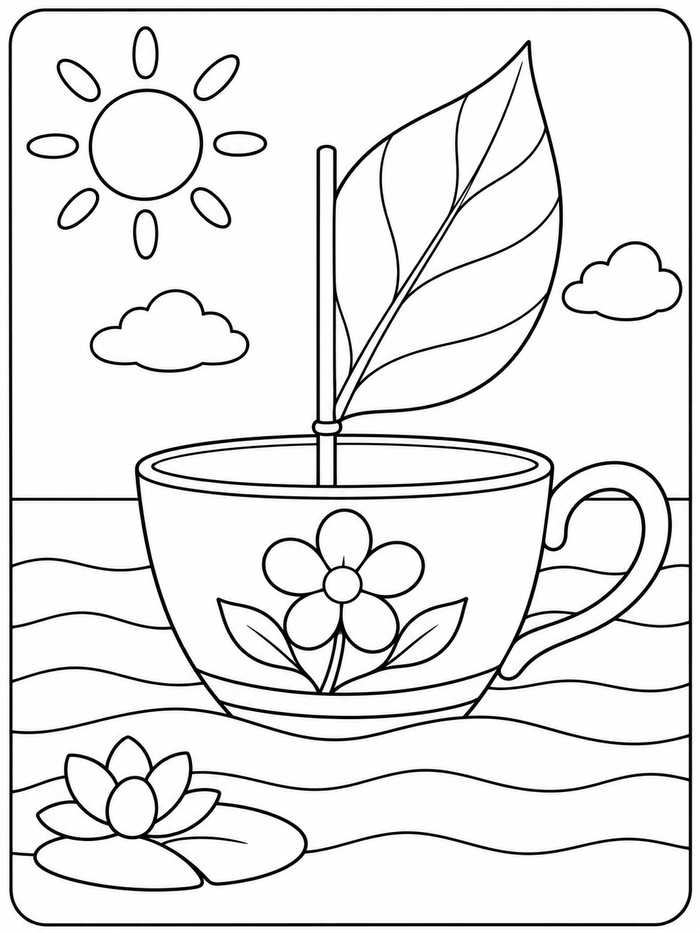 A teacup becomes a little sailboat on gentle waves.