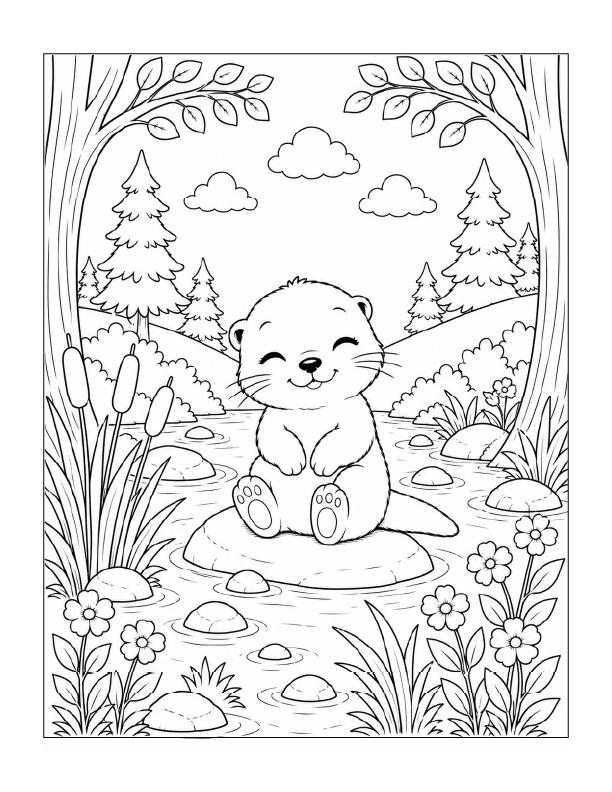 Free printable baby otter coloring page