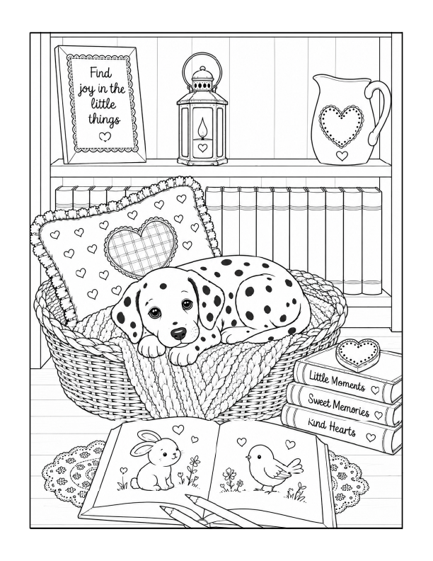 Free printable cozy Dalmatian coloring page