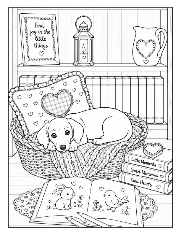 Free printable cozy dachshund coloring page