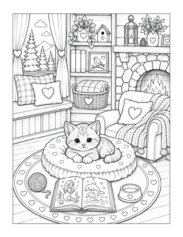 Free printable cute kitten coloring page