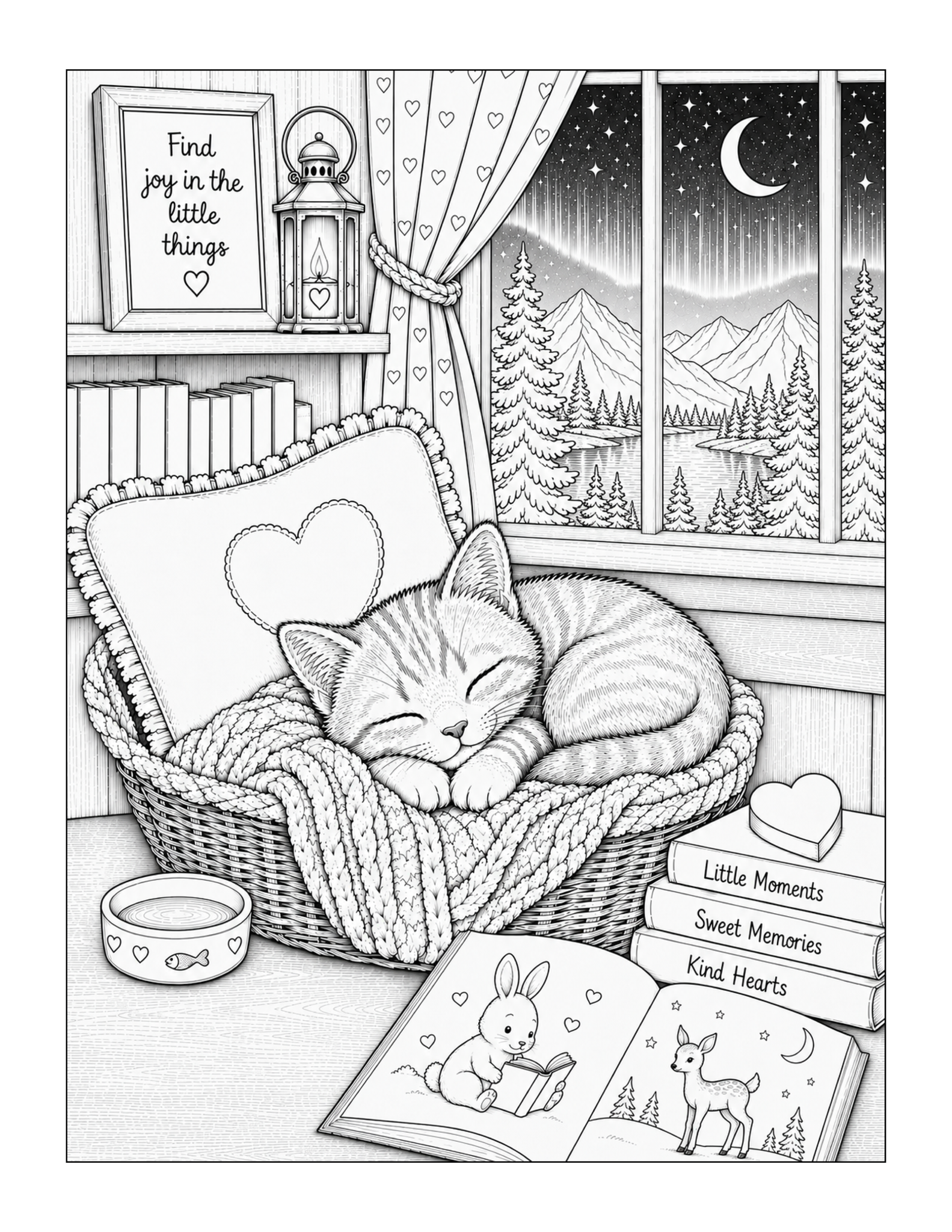 Free printable sleeping cat coloring page
