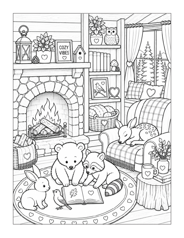 Free printable woodland animals coloring page