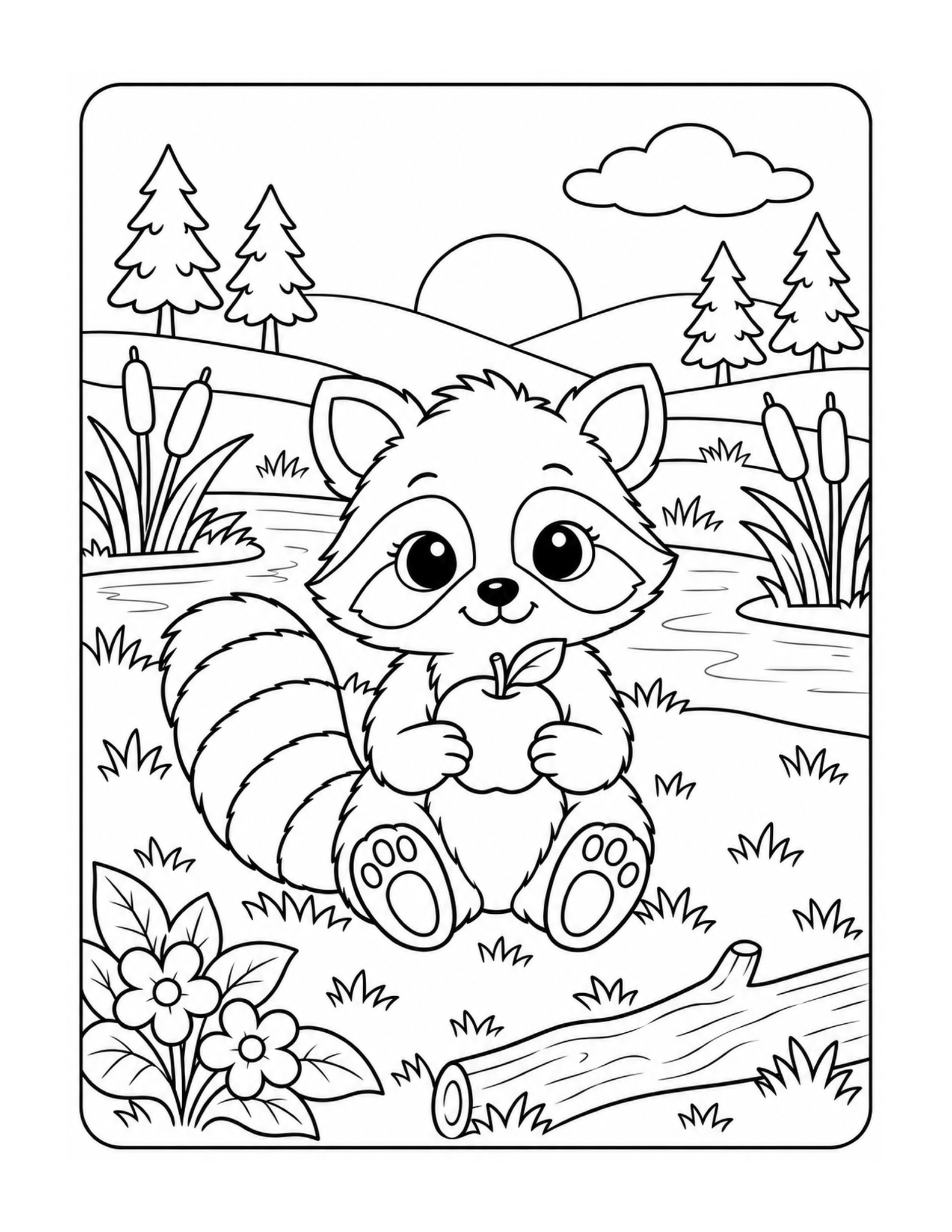 Free printable lazy river raccoon coloring page