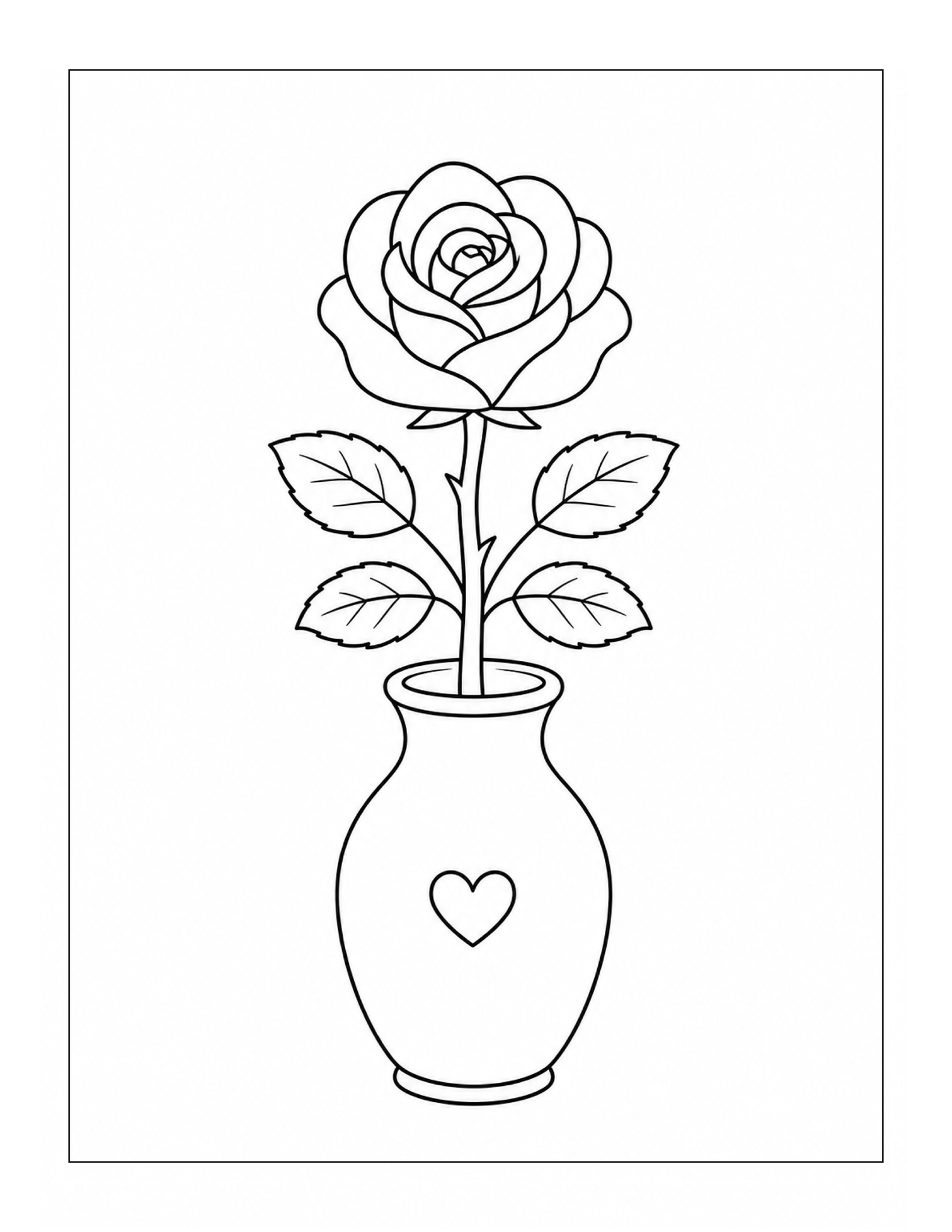 Free printable rose in a vase coloring page