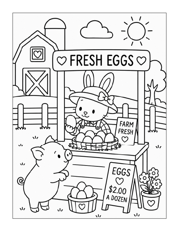 Free printable fresh eggs at the farm stand coloring page