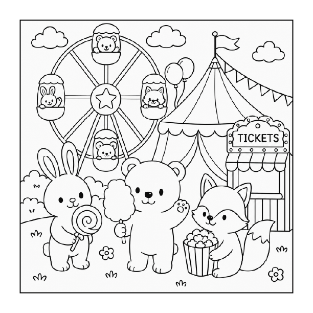 Free printable kawaii carnival coloring page