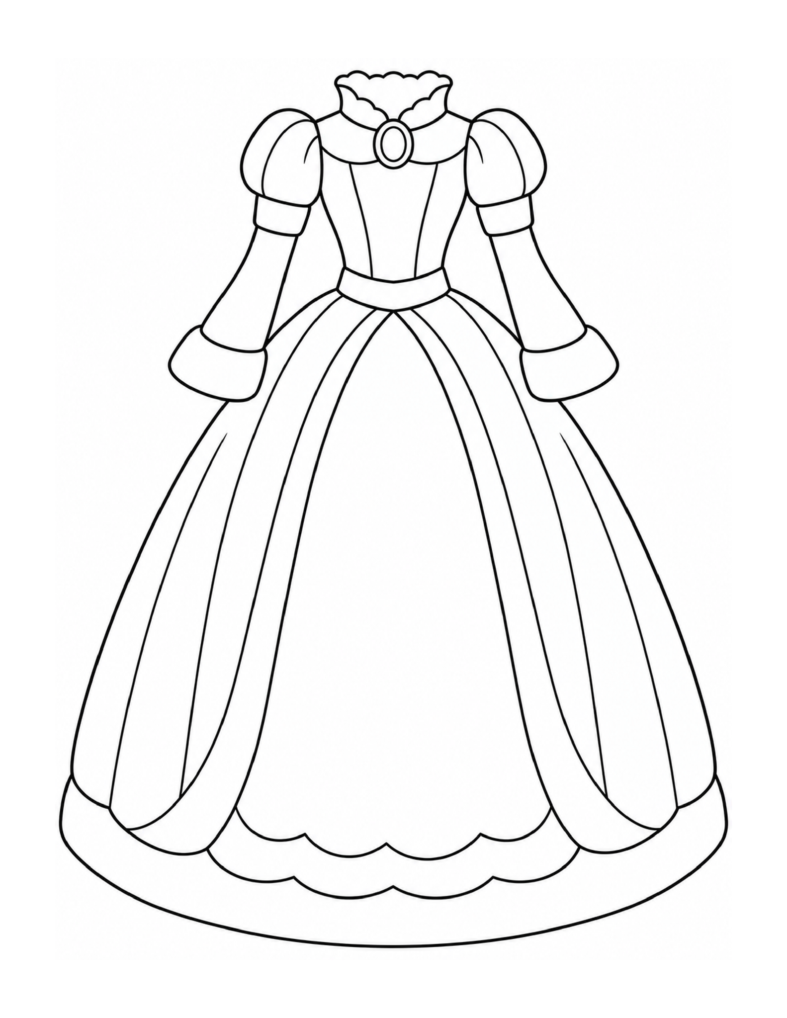 A princess gown with a high collar, rounded sleeves, and a clean flowing skirt.
