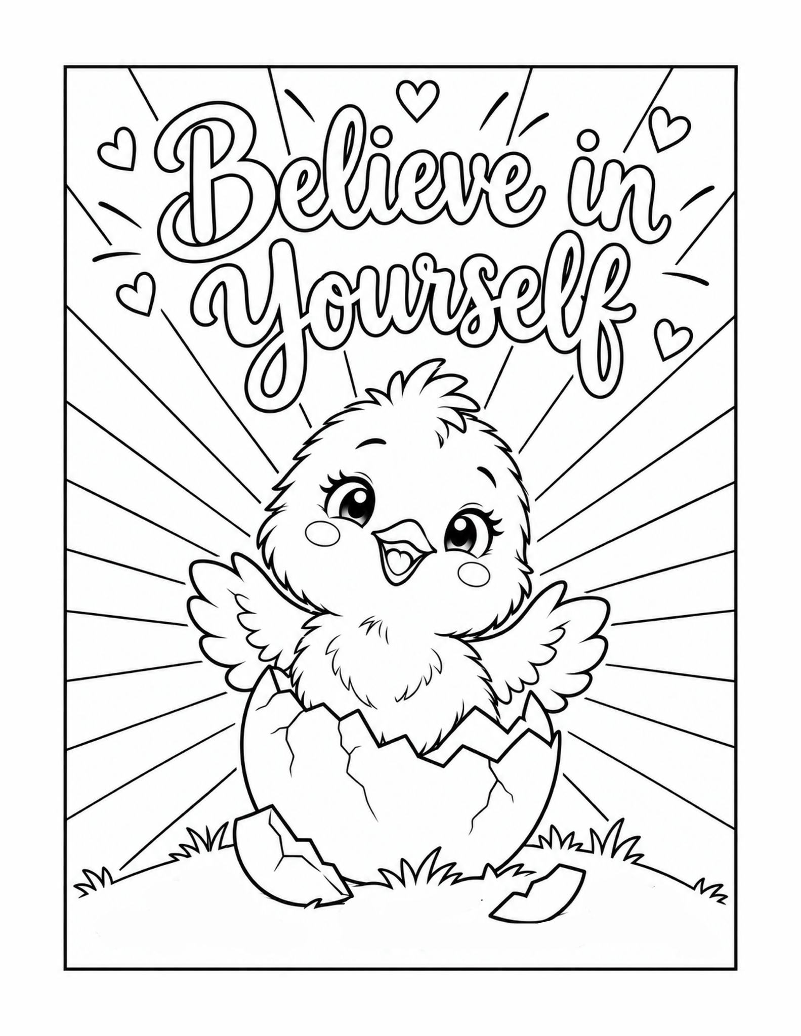 Free printable believe in yourself chick coloring page