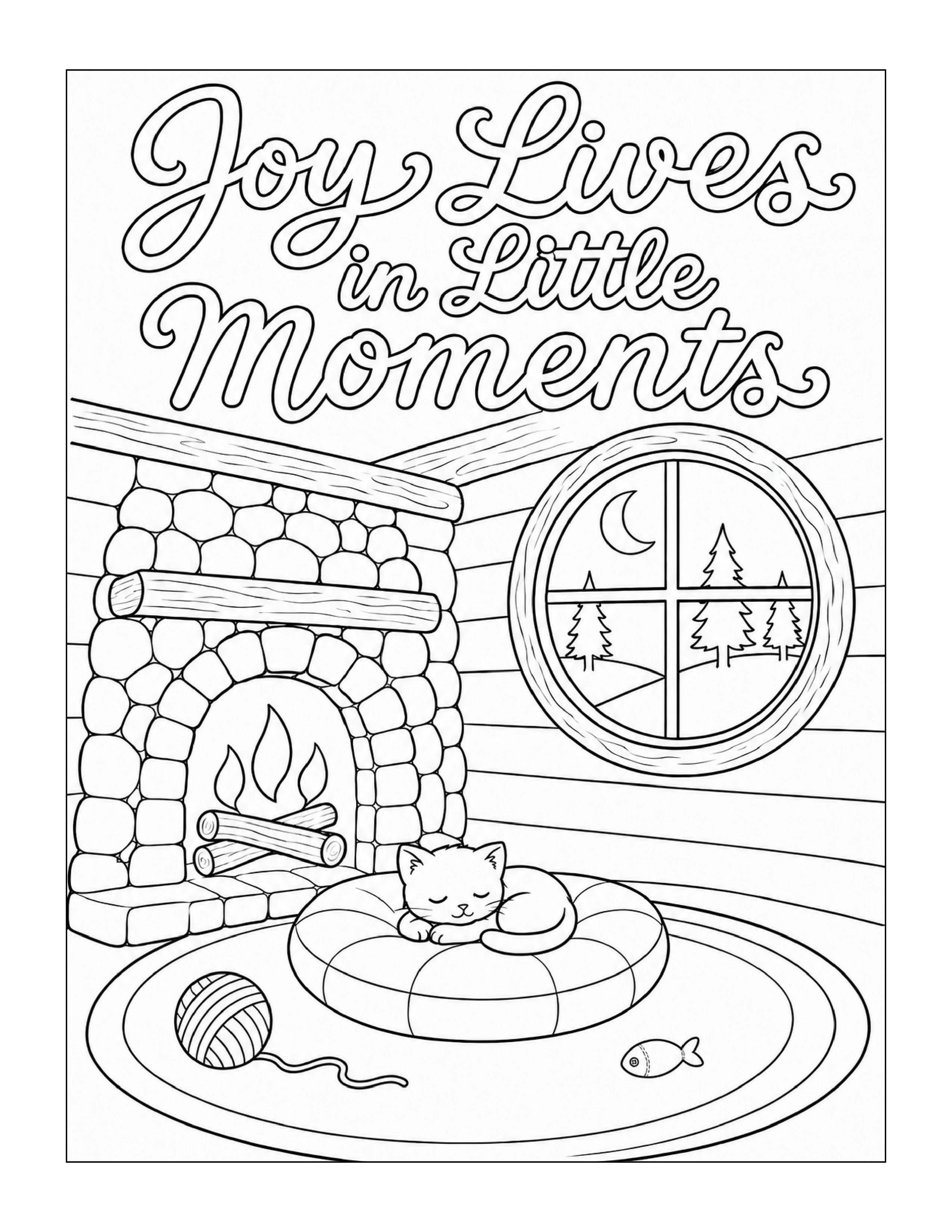 Free printable cozy cabin cat coloring page
