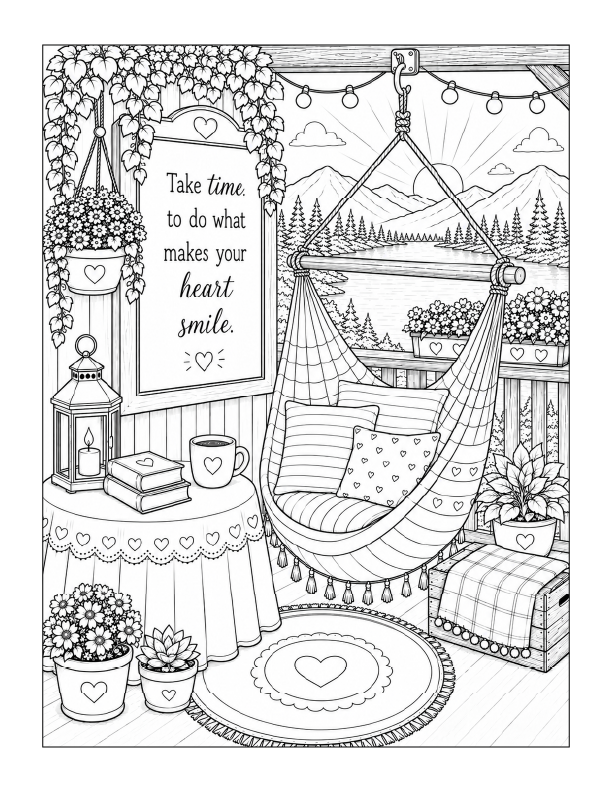Free printable relaxing day in a hammock coloring page