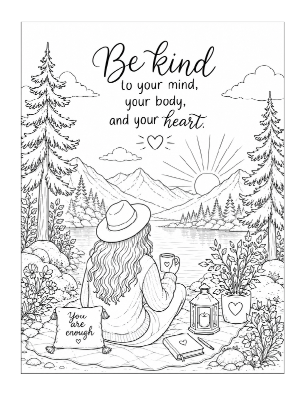 Free printable You Are Enough nature girl coloring page