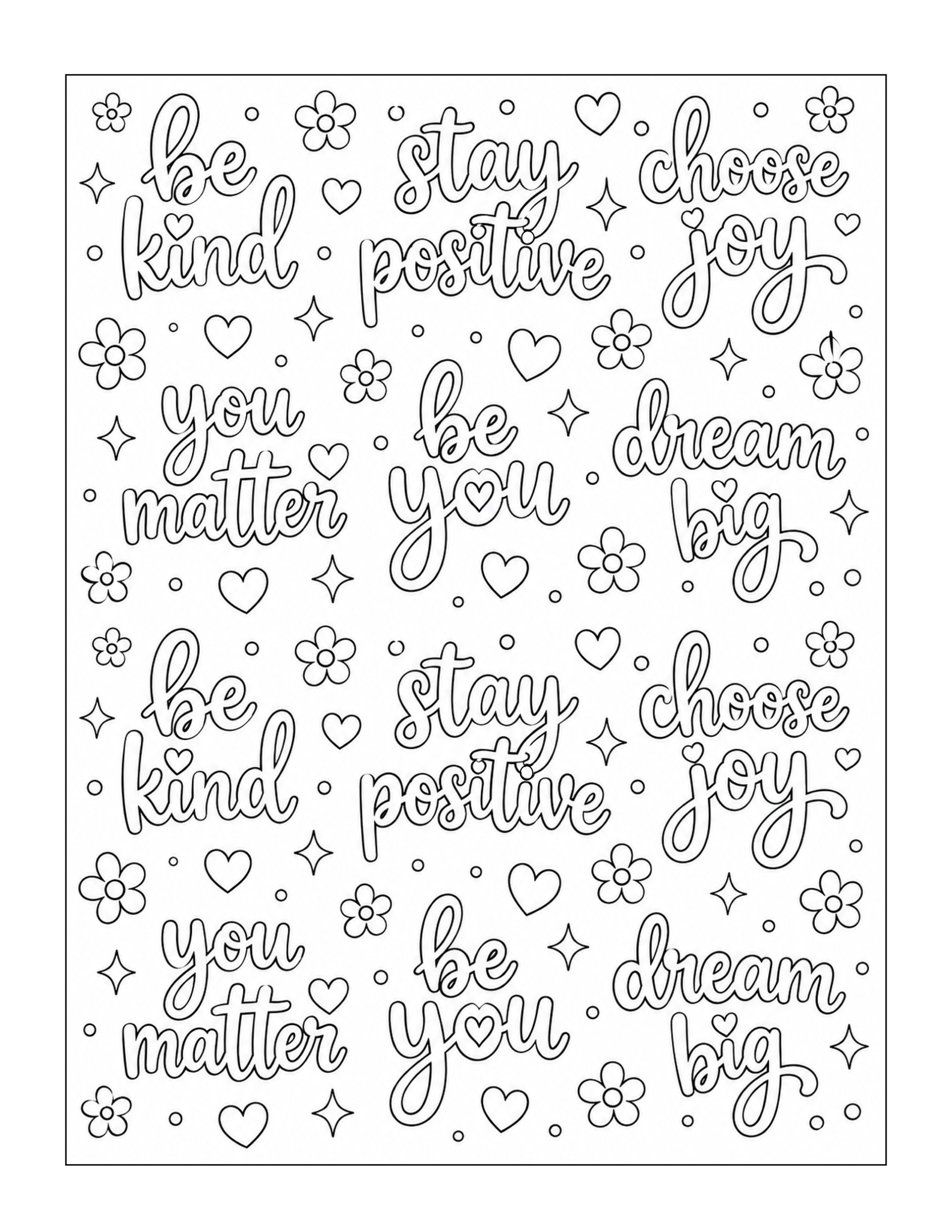 Free printable positive affirmations pattern coloring page