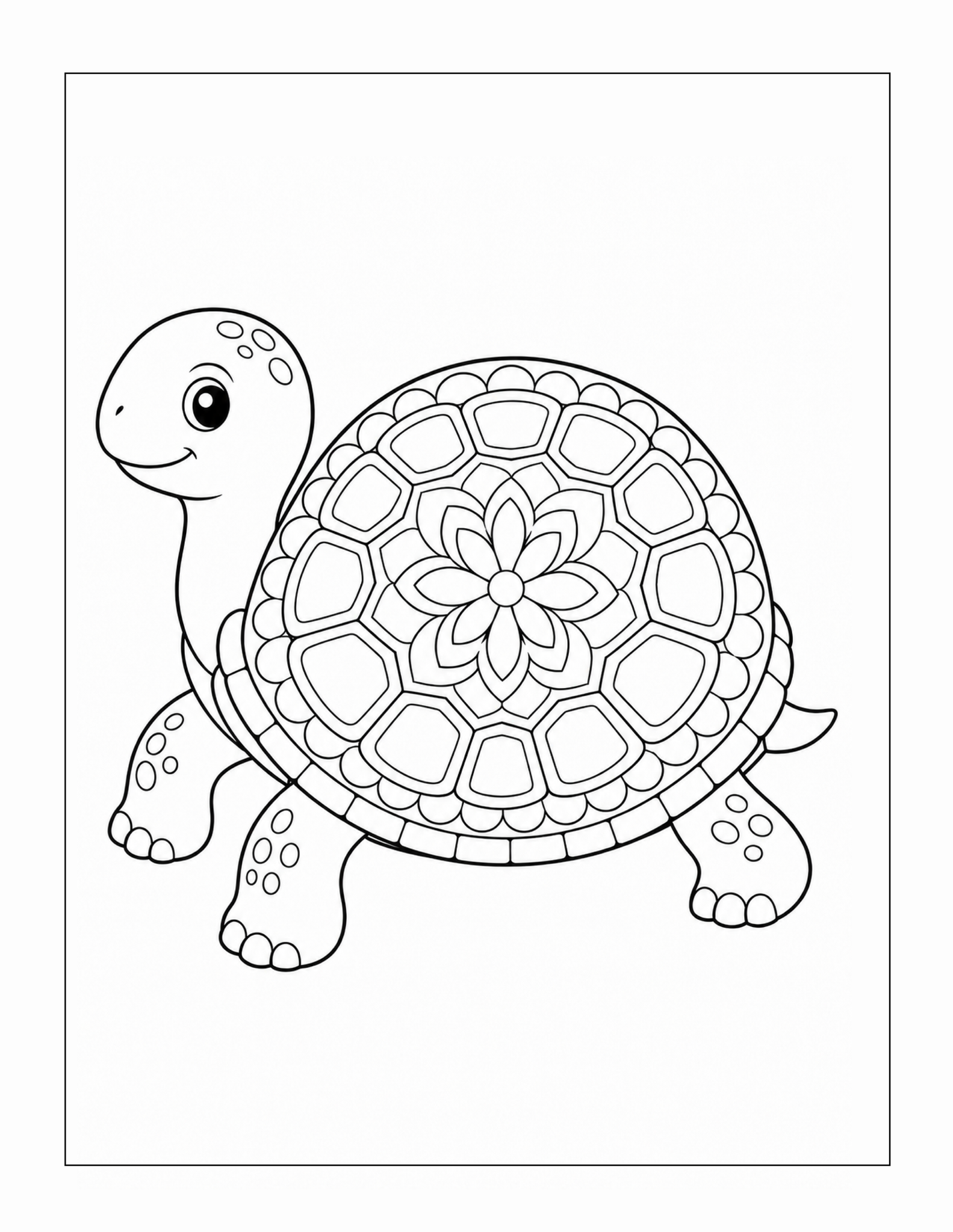 Free printable symmetrical rosette turtle coloring page