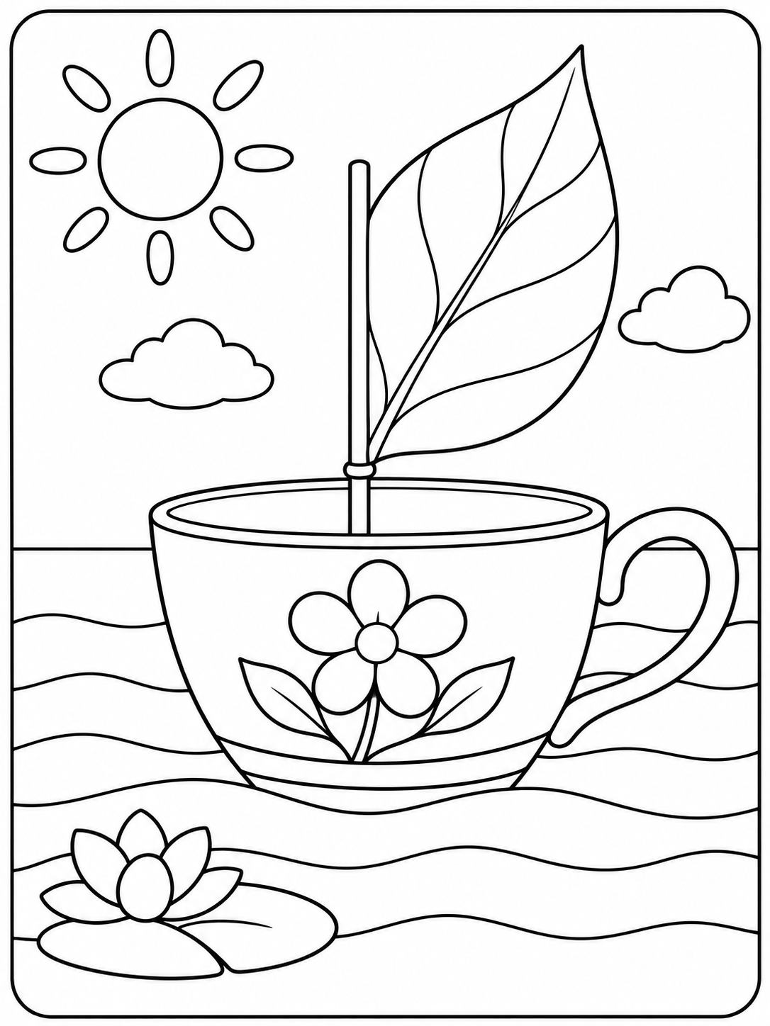 A teacup becomes a little sailboat on gentle waves.