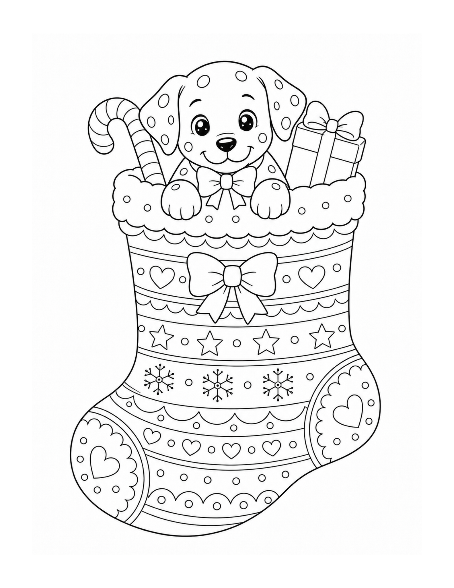 Free printable Dalmatian puppy for Christmas coloring page
