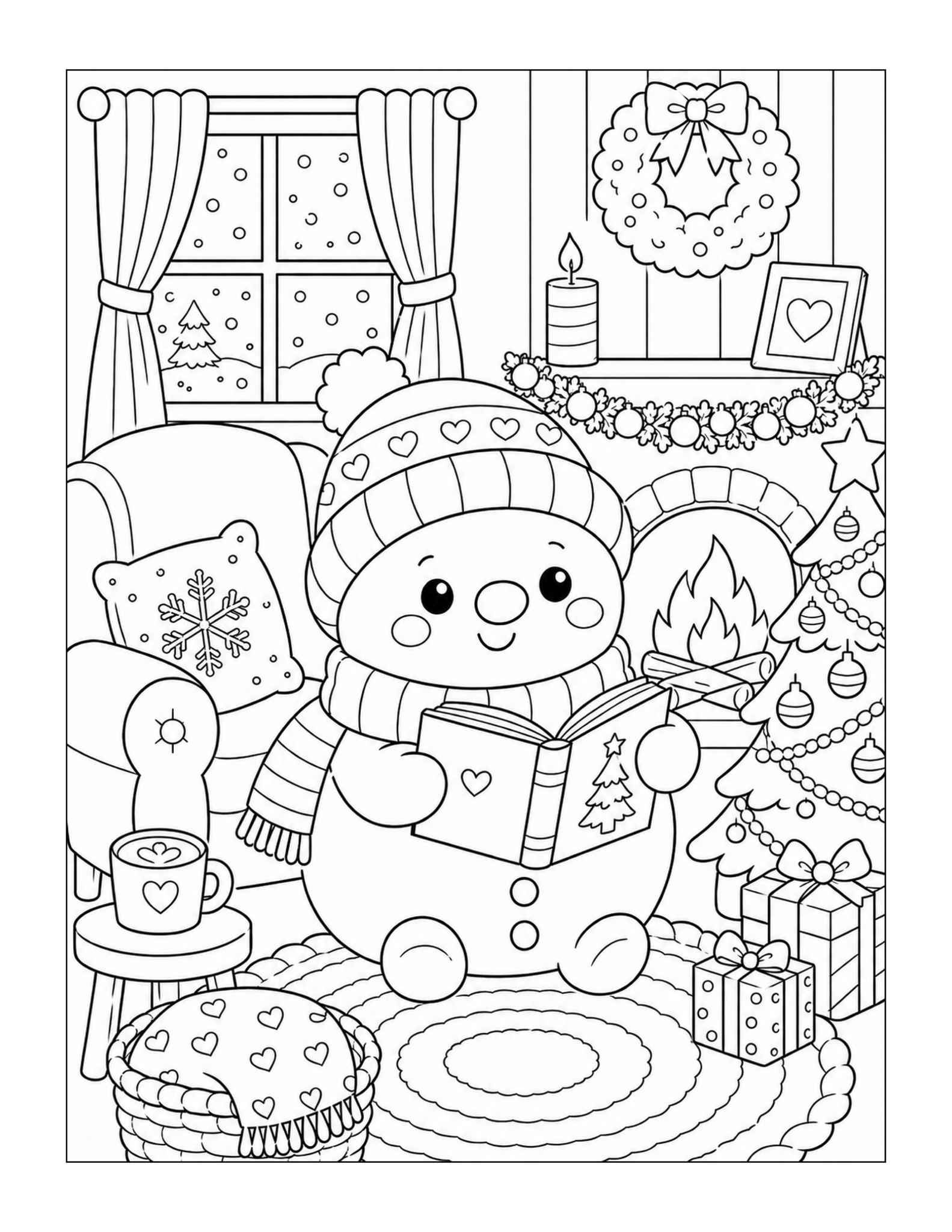 Free printable cozy cottage snowman scene