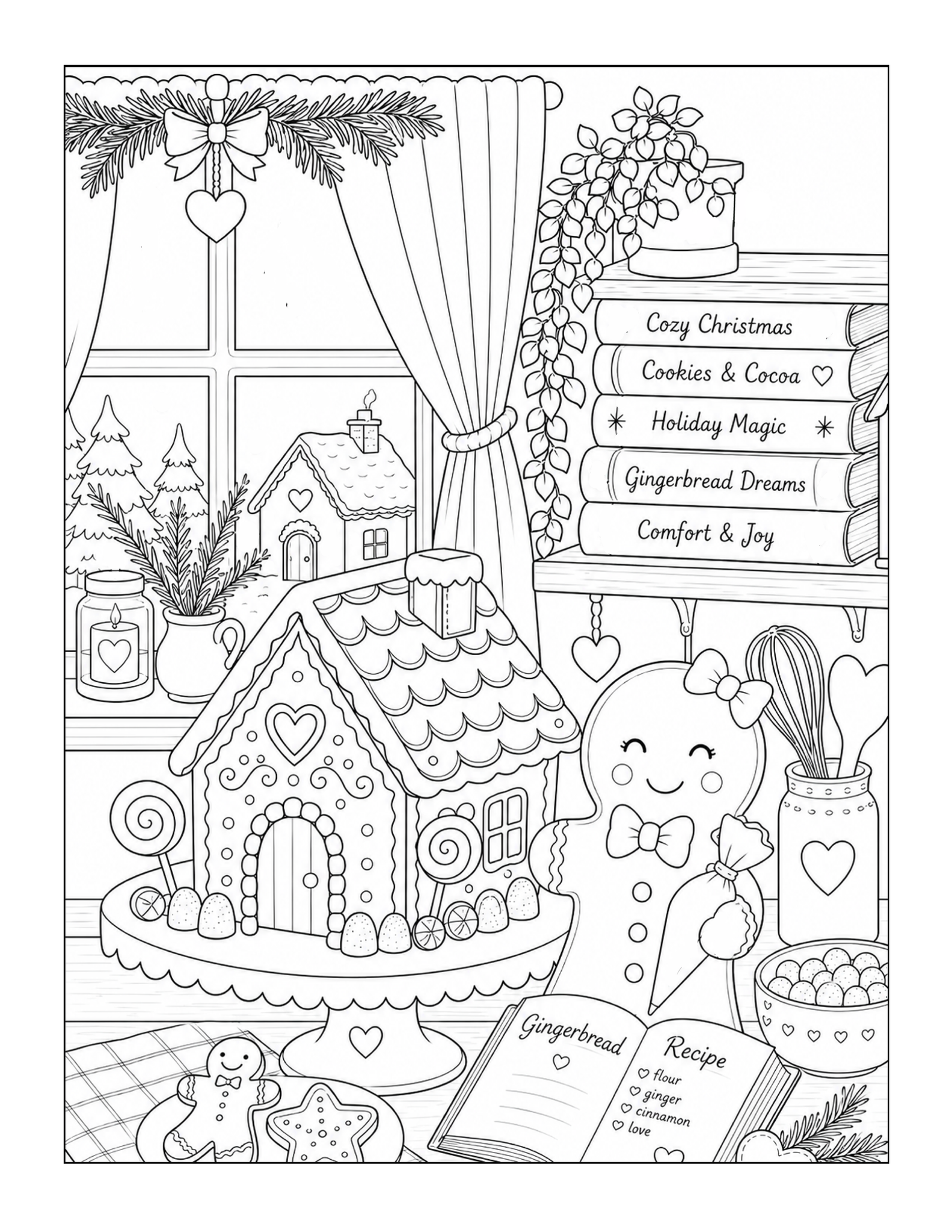 Free printable gingerbread holiday baking coloring page