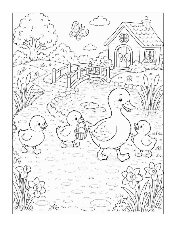 Free printable Easter duck family coloring page
