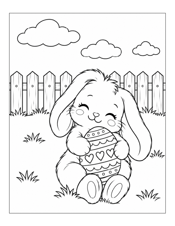 Free printable Easter bunny with Easter eggs coloring page