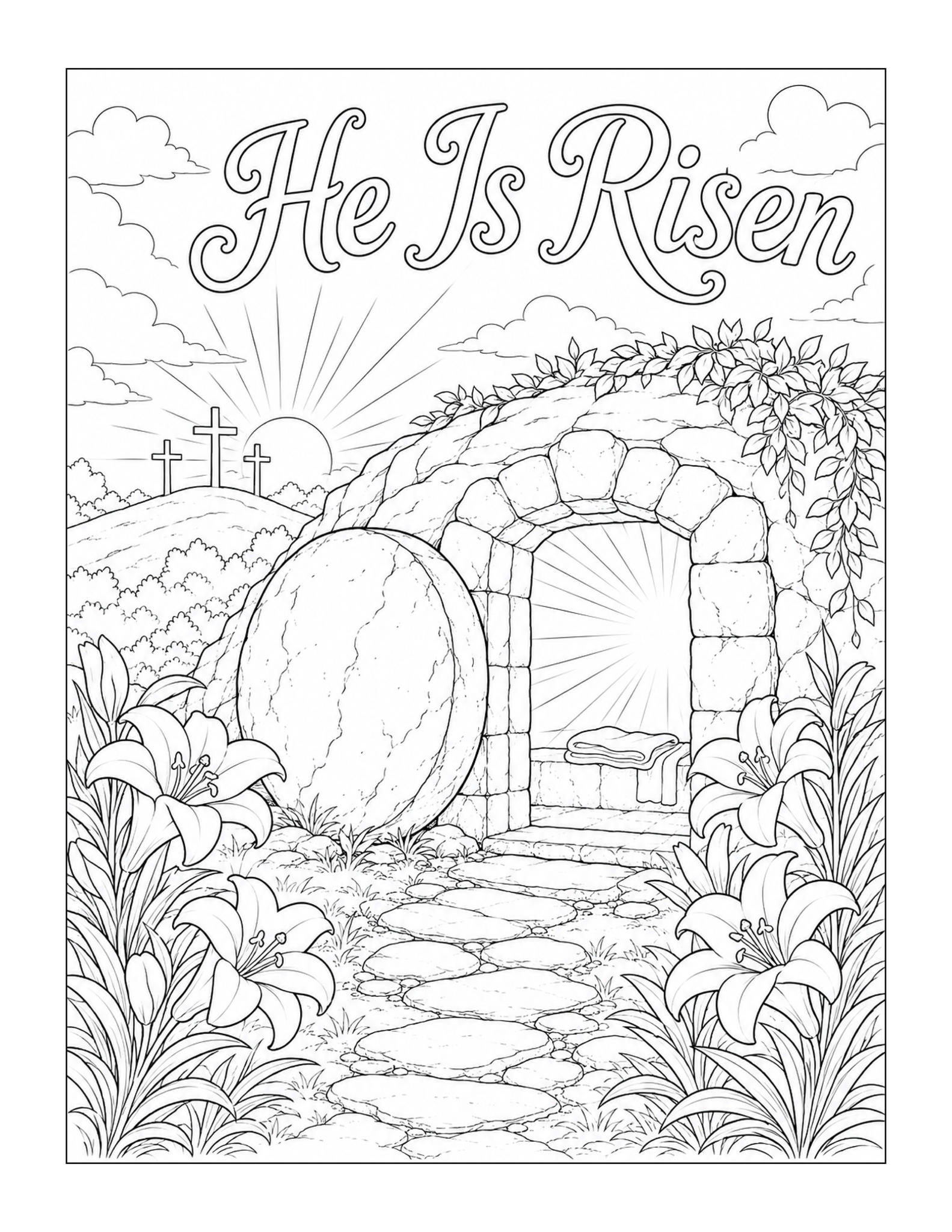 Free printable he is risen coloring page
