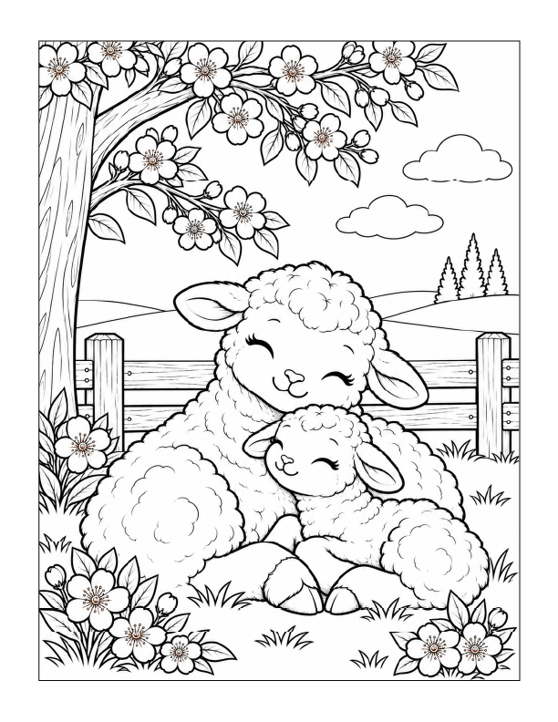 Free printable lovely lambs Easter coloring page