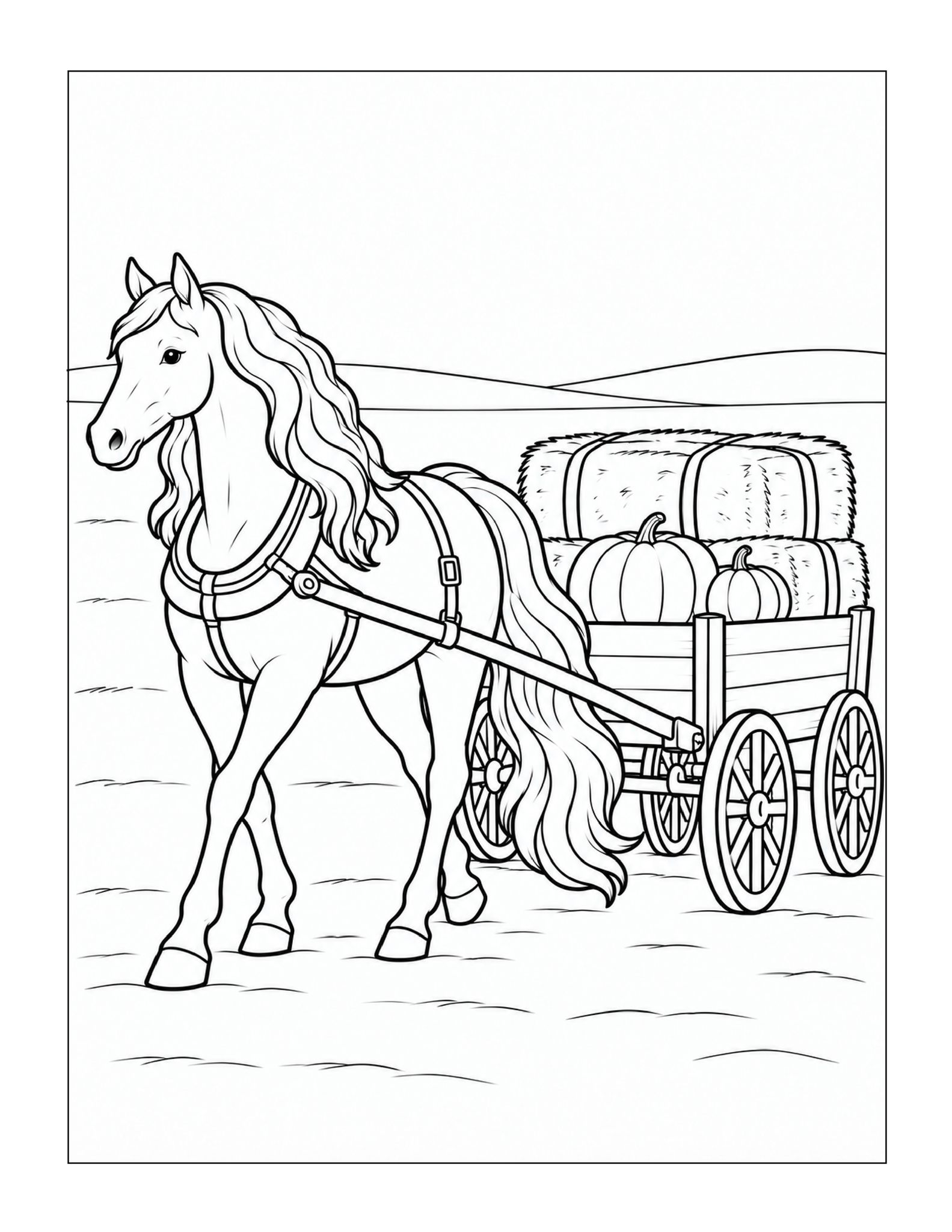Free printable willow pulling a hay wagon coloring page